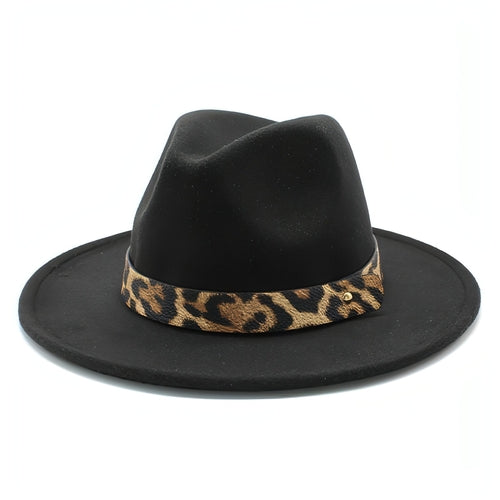 Sombrero de copa de lana con ala ancha y estampado de leopardo para hombre