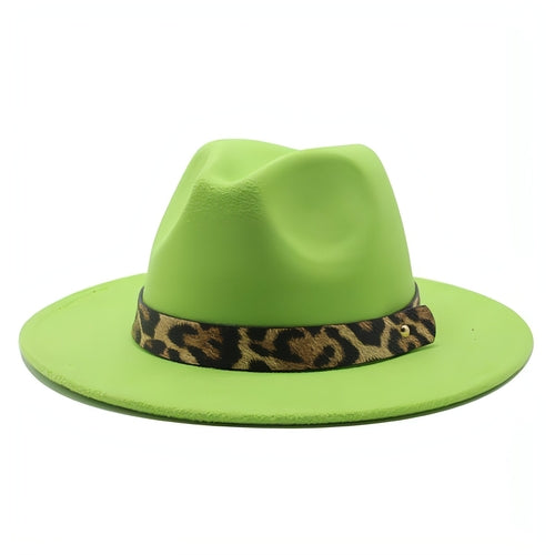 Sombrero de copa de lana con ala ancha y estampado de leopardo para hombre