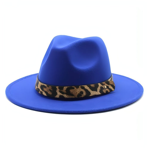 Sombrero de copa de lana con ala ancha y estampado de leopardo para hombre