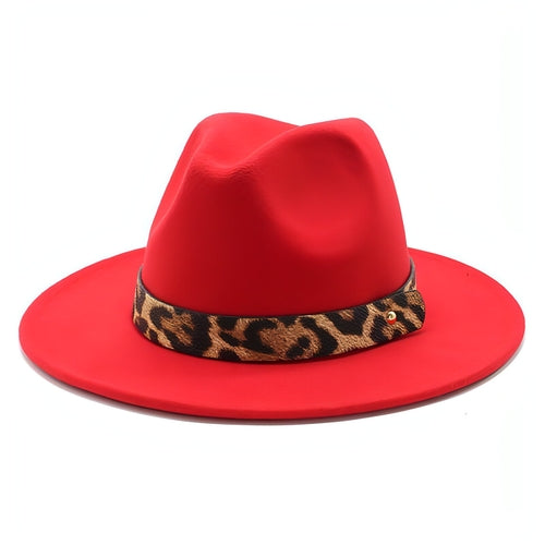 Sombrero de copa de lana con ala ancha y estampado de leopardo para hombre