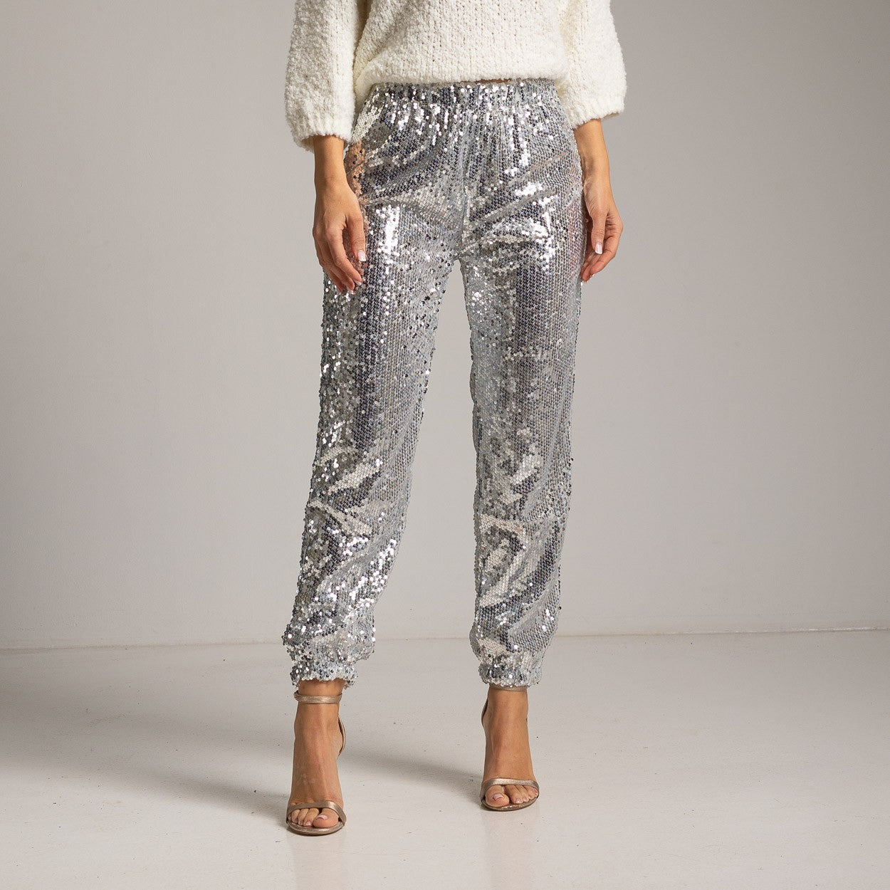 Albano's Pantalone Paillettes Argento Tg. M