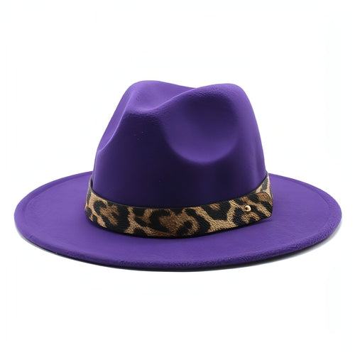 Sombrero de copa de lana con ala ancha y estampado de leopardo para hombre
