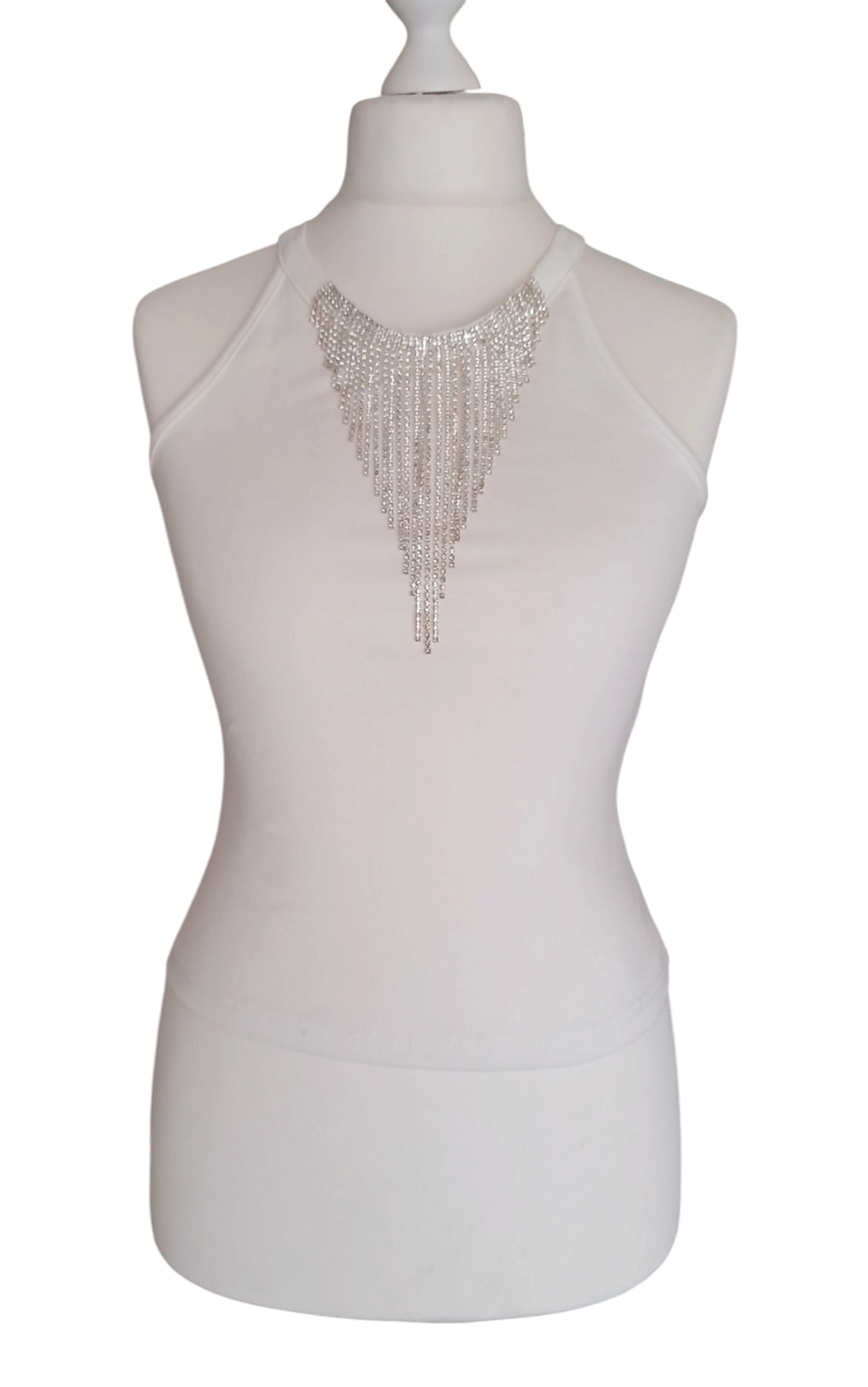 J'Aime Sottogiacca Top Canotta Bianco Con Applicazioni Gioiello