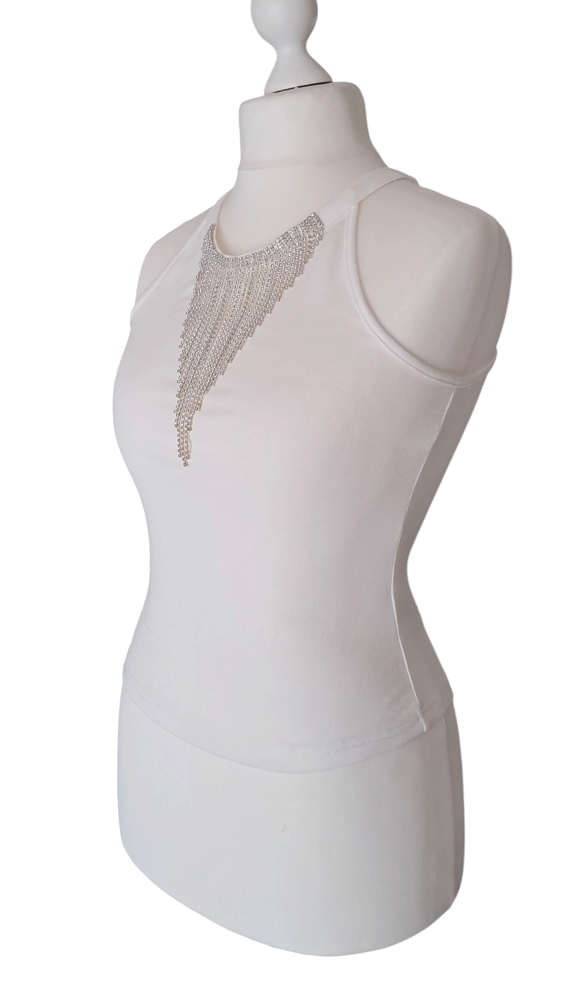 J'Aime Sottogiacca Top Canotta Bianco Con Applicazioni Gioiello