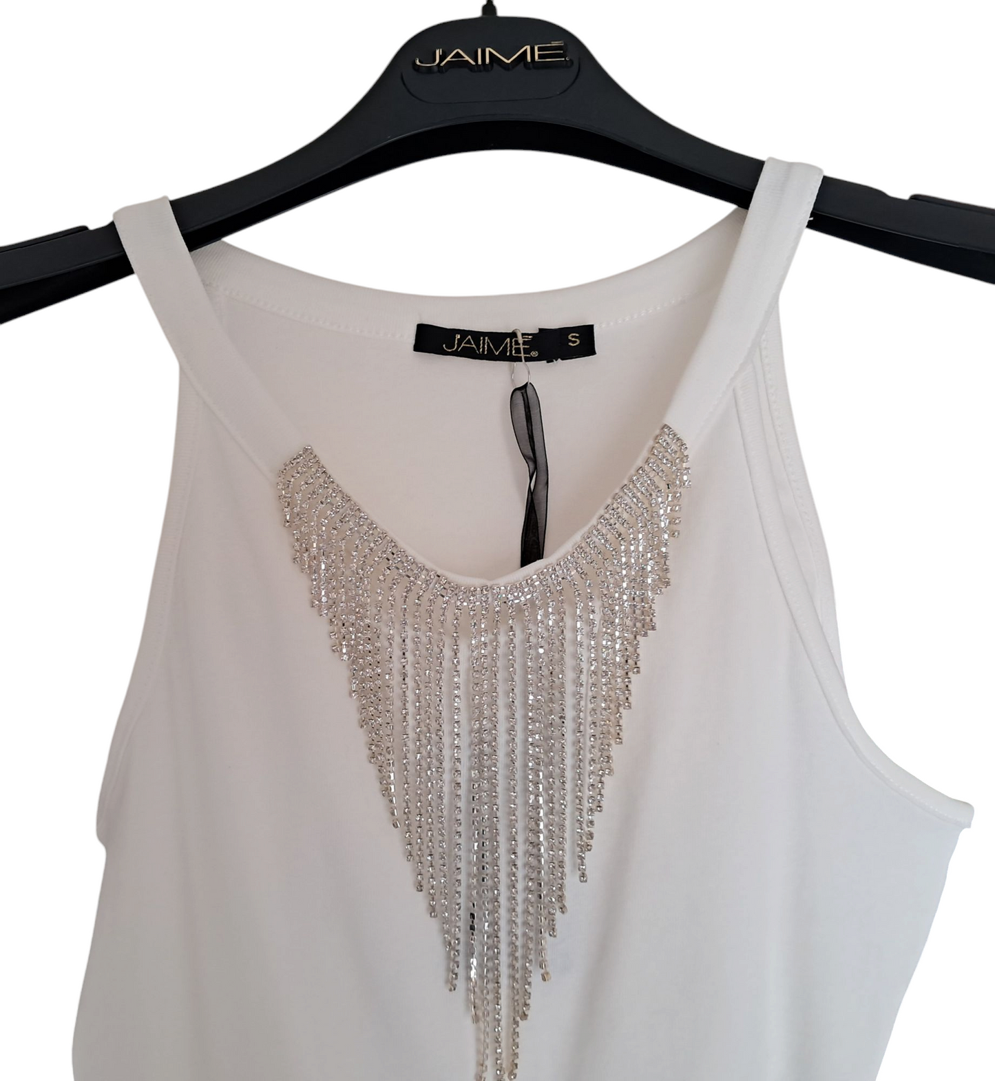 J'Aime Sottogiacca Top Canotta Bianco Con Applicazioni Gioiello