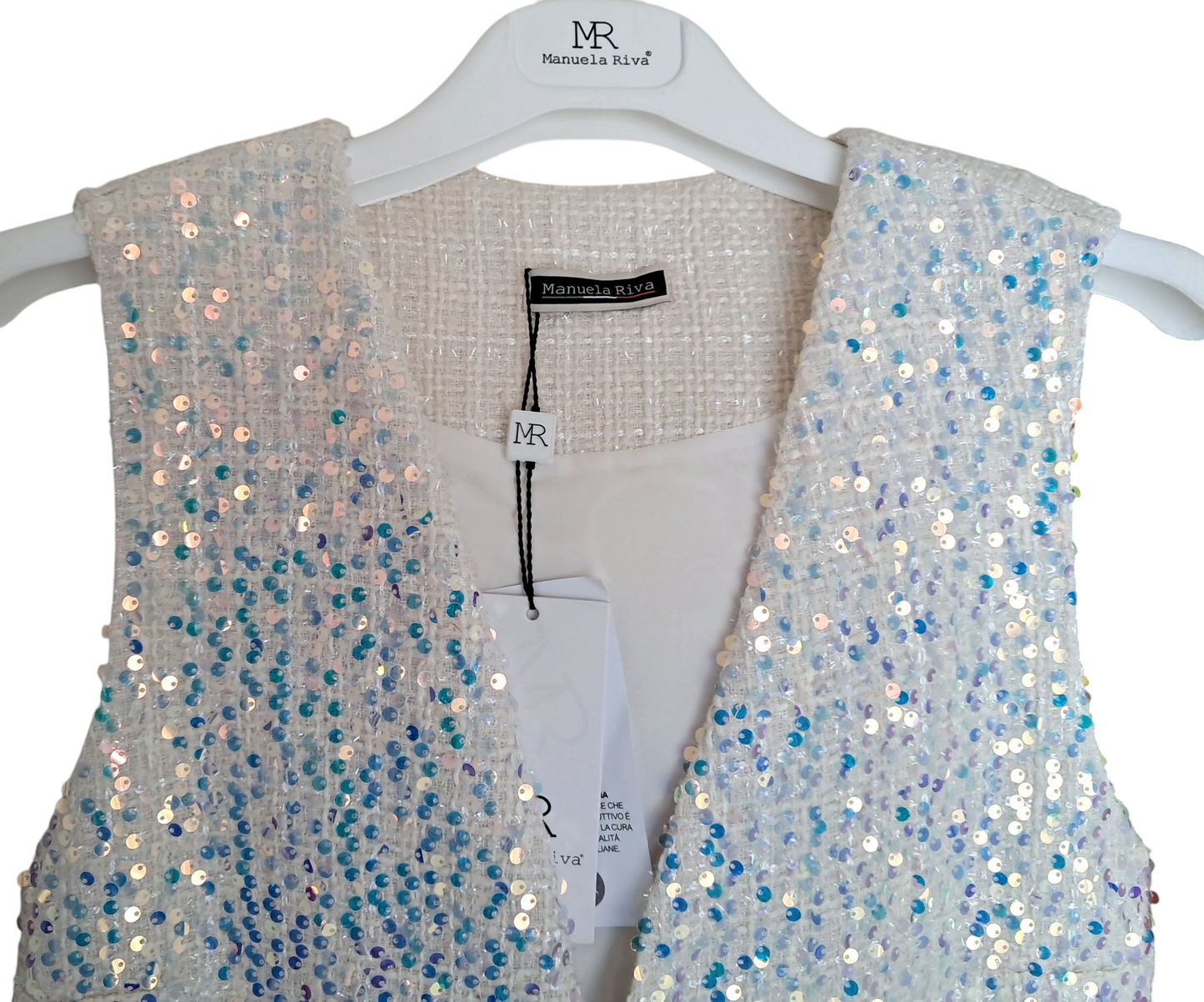 Manuela Riva Gilet Paillettes Panna Tg.42