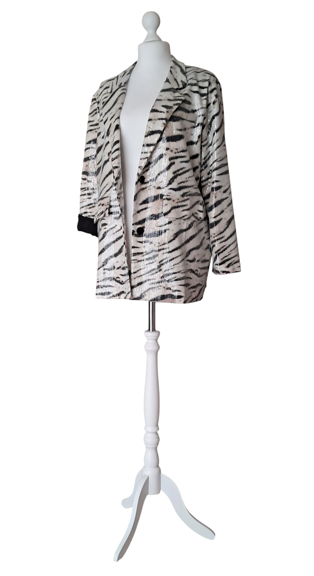 Giacca Donna Paillettes Oversize 100% Cotone Monopetto Tigrato Sartoria Artigianale Italiana T U No Label