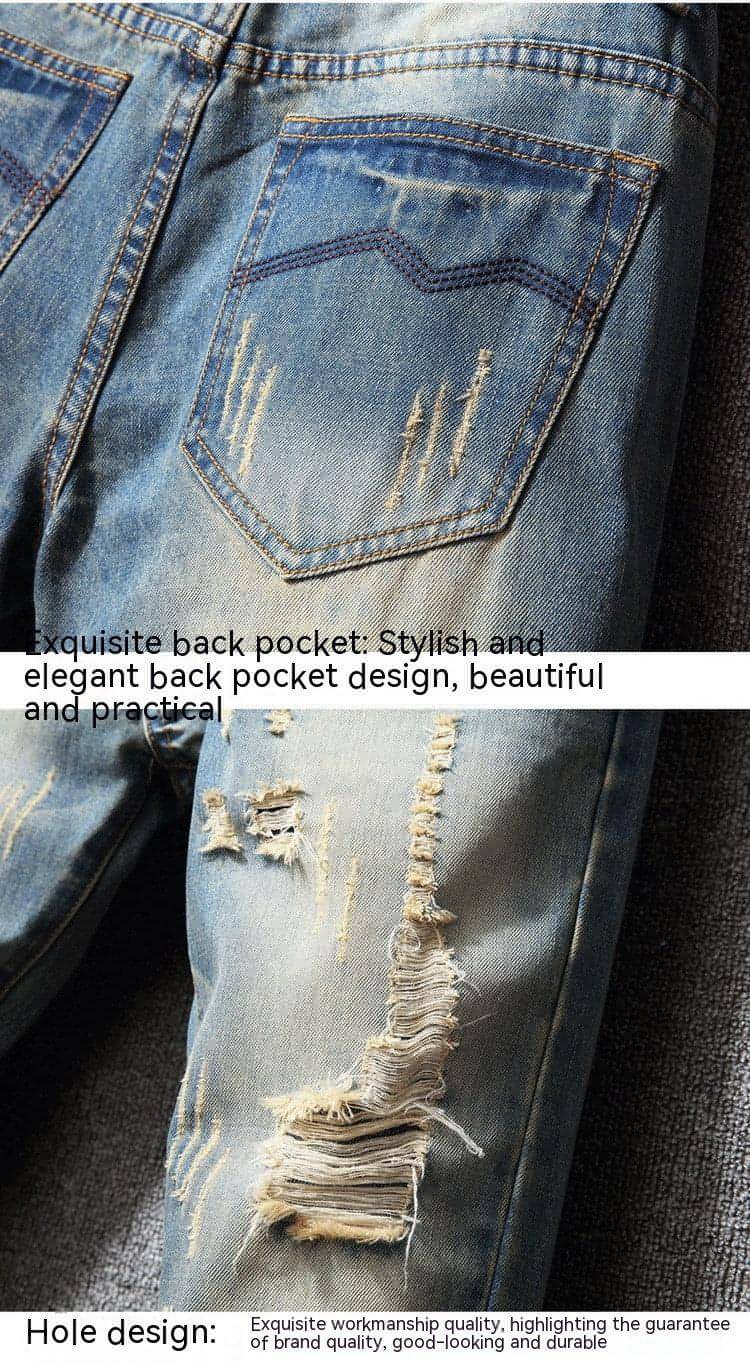Vaqueros rotos estilo Hong Kong estilo americano casual holgado para hombre