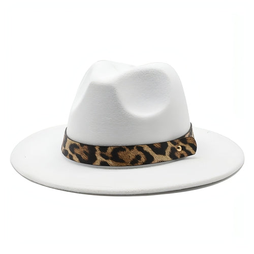 Sombrero de copa de lana con ala ancha y estampado de leopardo para hombre