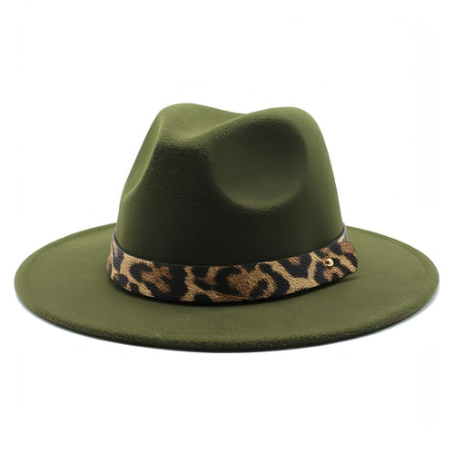 Sombrero de copa de lana con ala ancha y estampado de leopardo para hombre