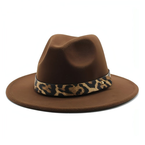 Sombrero de copa de lana con ala ancha y estampado de leopardo para hombre
