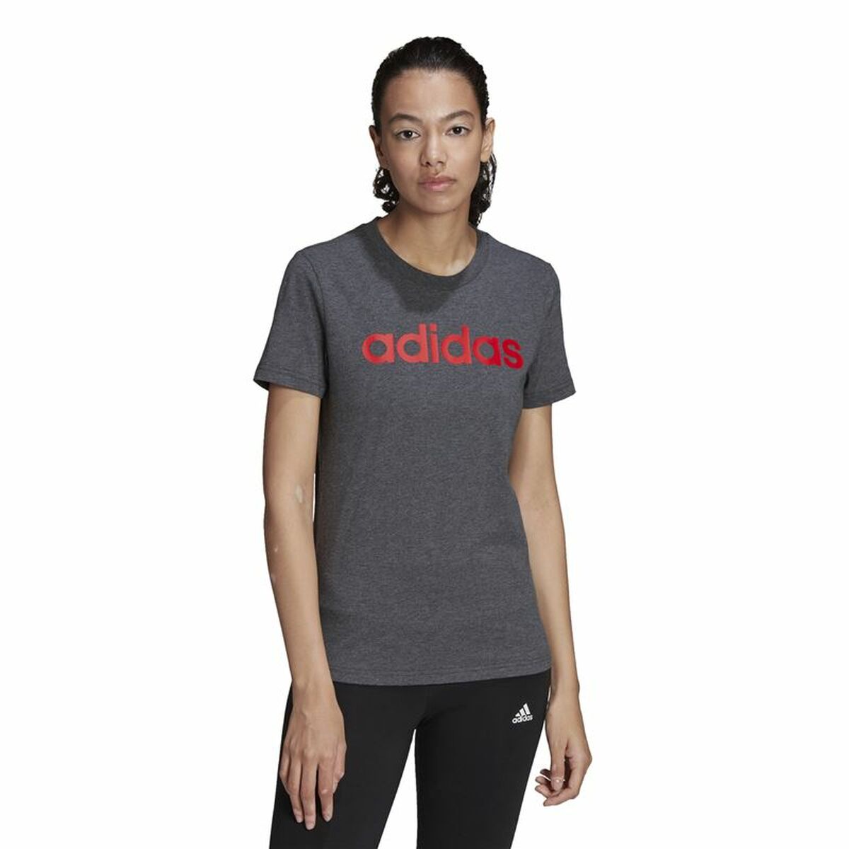 Women’s Short Sleeve T-Shirt Adidas Loungewear Essentials Logo Dark