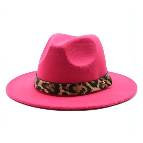 Sombrero de copa de lana con ala ancha y estampado de leopardo para hombre