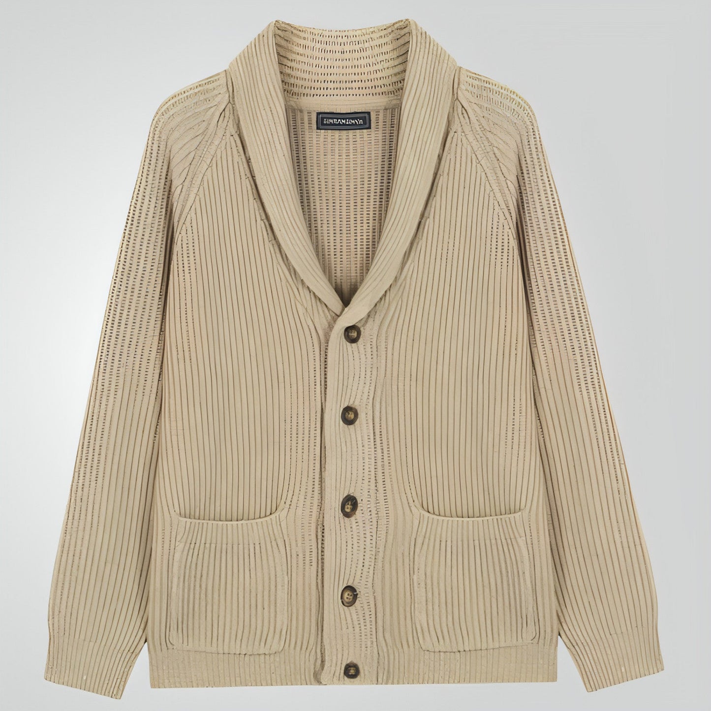 Cárdigan de punto con solapa para hombre, suéter de botones de moda con bolsillos