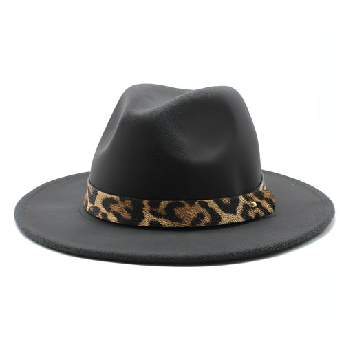 Sombrero de copa de lana con ala ancha y estampado de leopardo para hombre