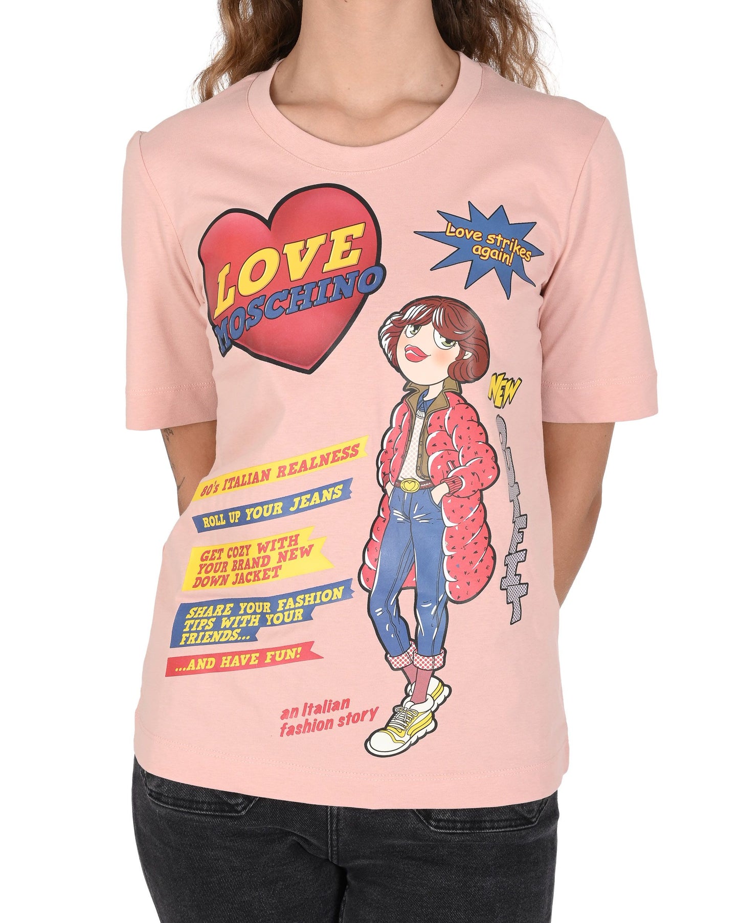 Love Moschino Womens T-Shirt W 4 F15 3D M 3876 M12 POWDER PINK