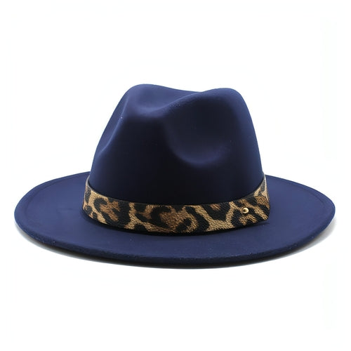Sombrero de copa de lana con ala ancha y estampado de leopardo para hombre