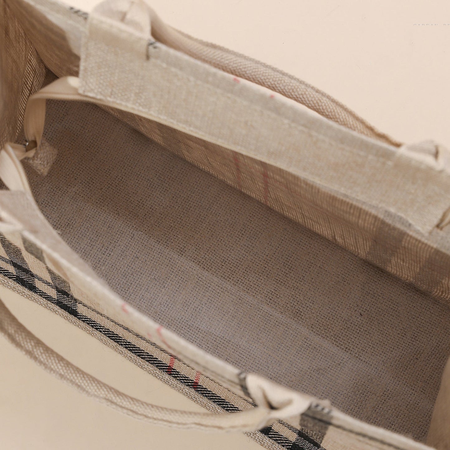 Check Pattern Jute Tote Bag