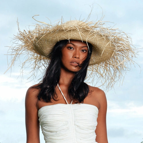 CATALINA Sombrero de paja deshilachado en color nude
