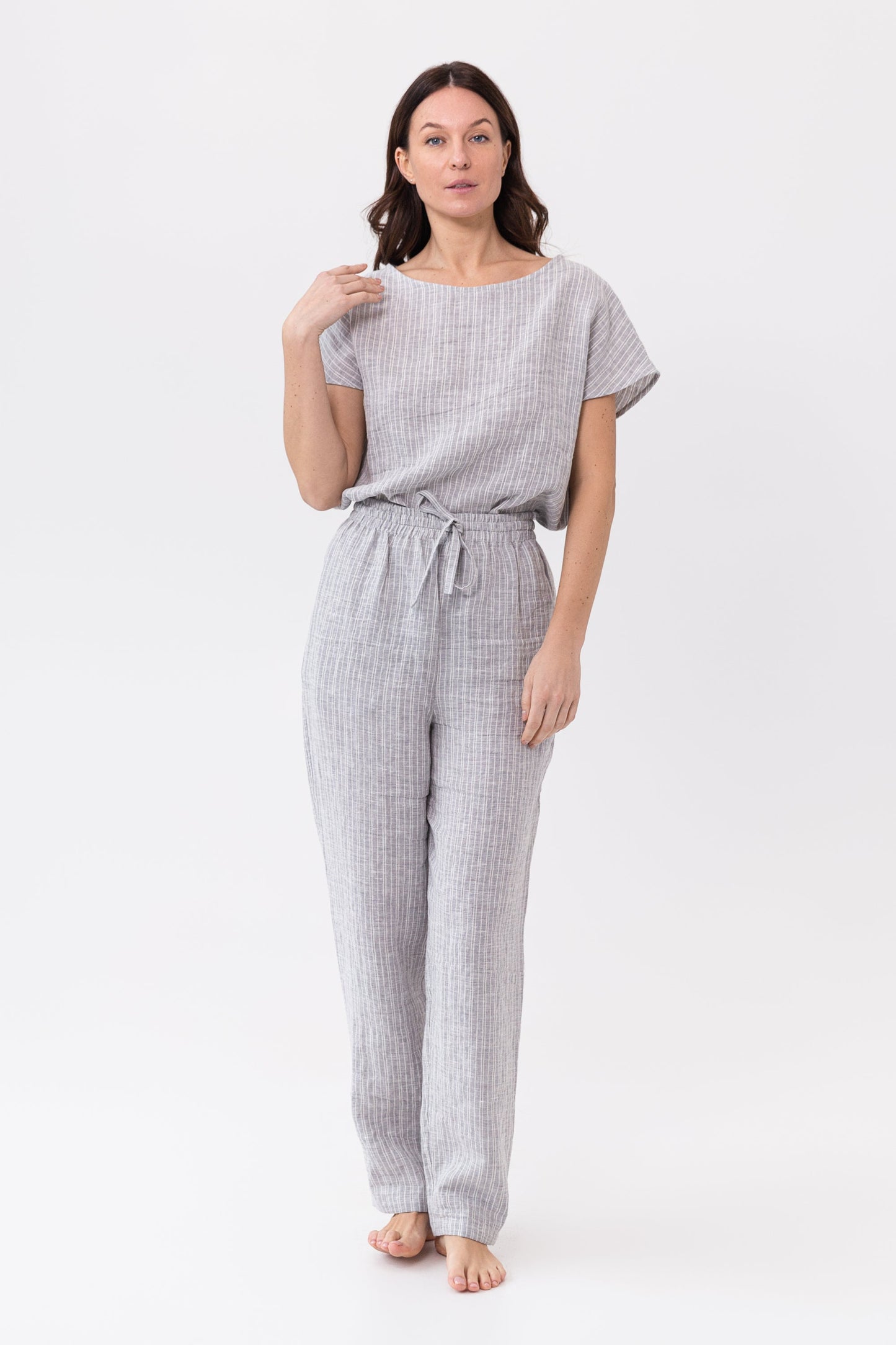 Lino azul hielo / Conjunto de pijama de lino natural / Ropa de estar de lino / Lino