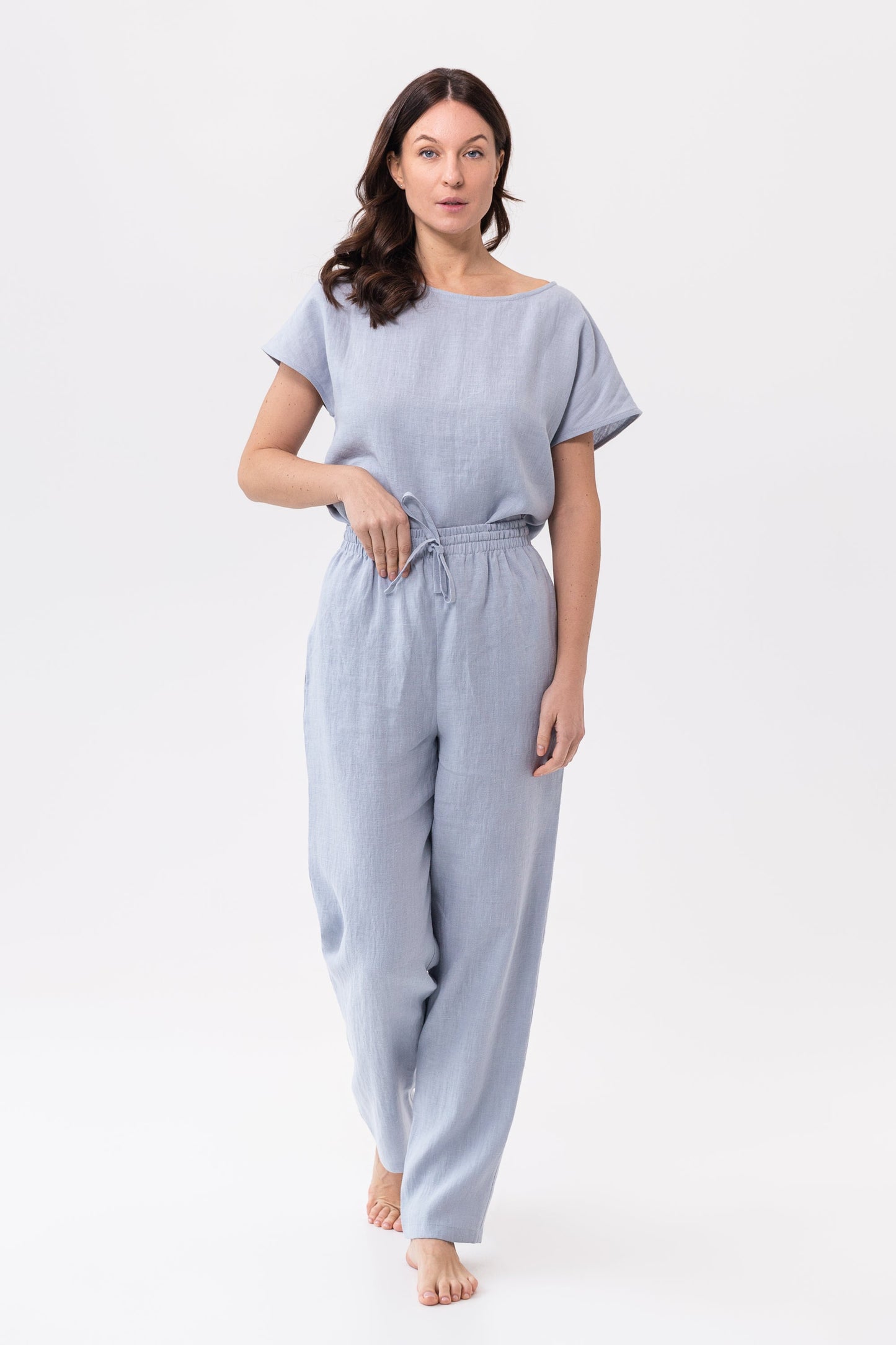 Lino azul hielo / Conjunto de pijama de lino natural / Ropa de estar de lino / Lino