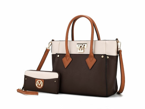 Brynlee Color-Block Vegan Leather Women Tote Bag with Wallet By Mia k
