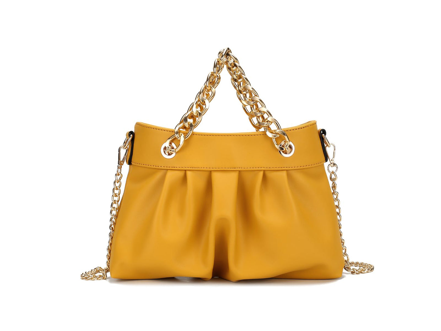 Marvila Minimalist Vegan Leather Chain Ruched Shoulder Bag