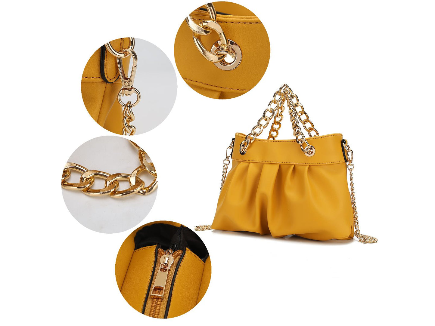 Marvila Minimalist Vegan Leather Chain Ruched Shoulder Bag