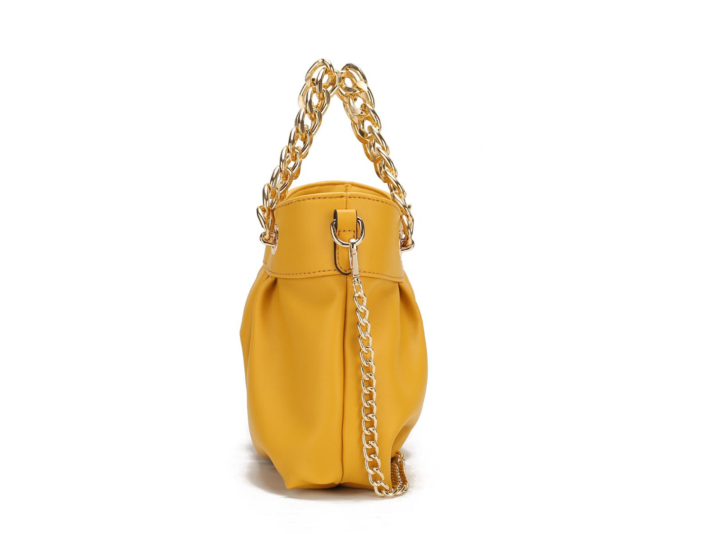 Marvila Minimalist Vegan Leather Chain Ruched Shoulder Bag