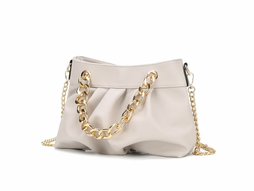 Marvila Minimalist Vegan Leather Chain Ruched Shoulder Bag