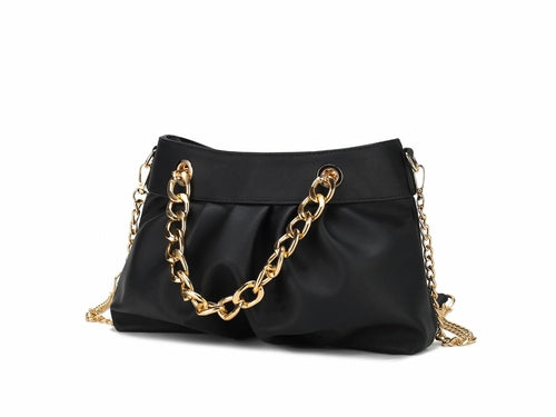 Marvila Minimalist Vegan Leather Chain Ruched Shoulder Bag