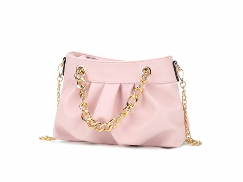 Marvila Minimalist Vegan Leather Chain Ruched Shoulder Bag