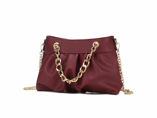 Marvila Minimalist Vegan Leather Chain Ruched Shoulder Bag