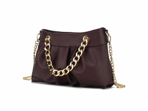 Marvila Minimalist Vegan Leather Chain Ruched Shoulder Bag