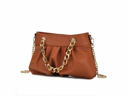 Marvila Minimalist Vegan Leather Chain Ruched Shoulder Bag