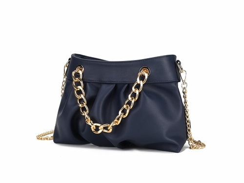 Marvila Minimalist Vegan Leather Chain Ruched Shoulder Bag