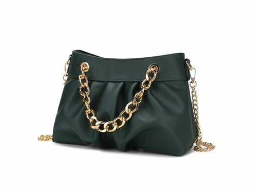 Marvila Minimalist Vegan Leather Chain Ruched Shoulder Bag