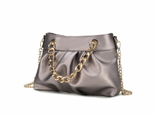 Marvila Minimalist Vegan Leather Chain Ruched Shoulder Bag