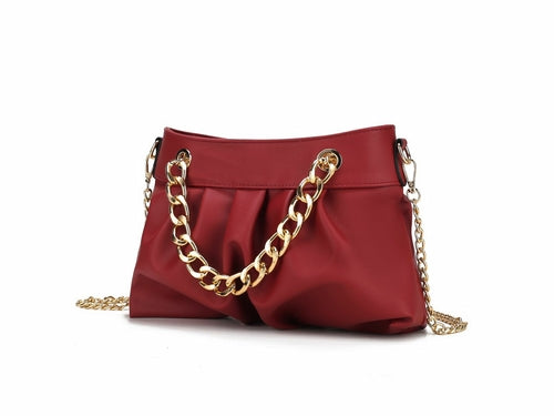 Marvila Minimalist Vegan Leather Chain Ruched Shoulder Bag