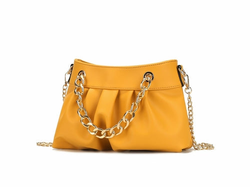 Marvila Minimalist Vegan Leather Chain Ruched Shoulder Bag