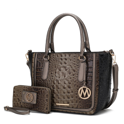 Bonnie Faux Crocodile Embossed Vegan Leather Women Satchel with Wallet