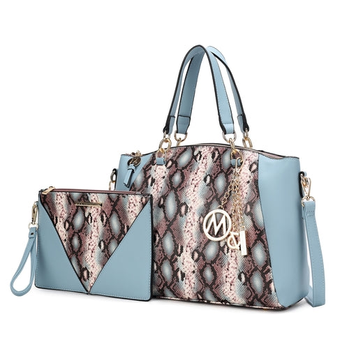 Addison Snake Embossed Vegan Leather Tote Bag with matching Wristlet