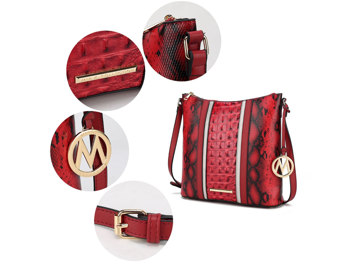 Meline Faux Crocodile and Snake Embossed Vegan Leather Shoulder