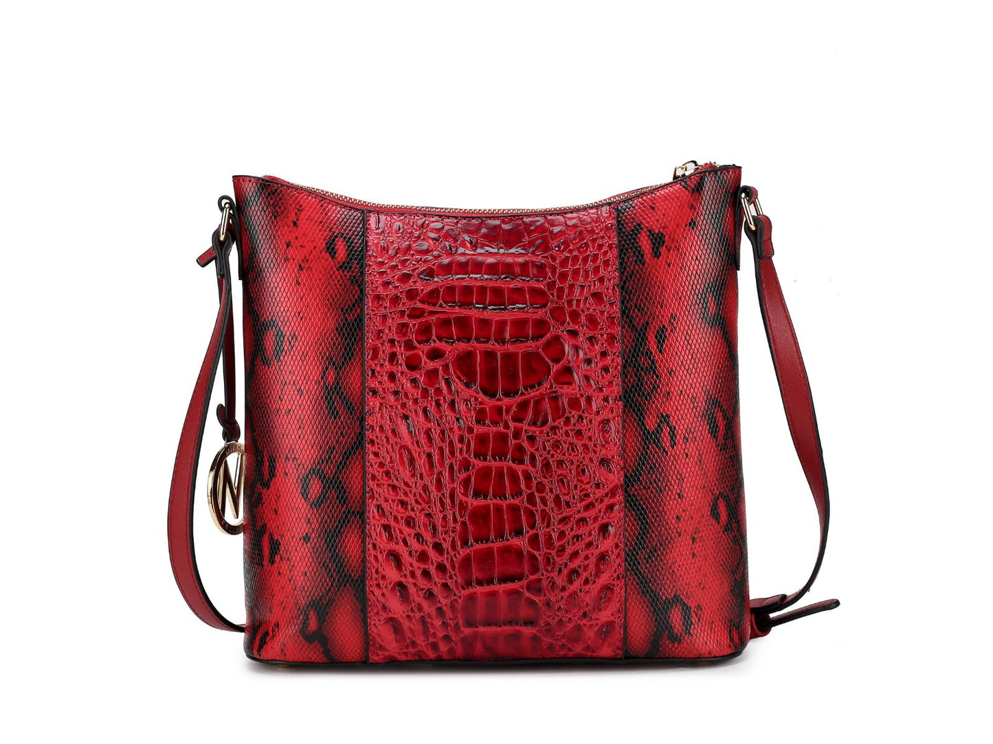 Meline Faux Crocodile and Snake Embossed Vegan Leather Shoulder