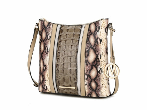Meline Faux Crocodile and Snake Embossed Vegan Leather Shoulder
