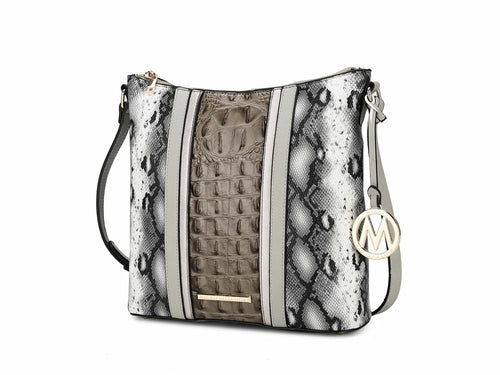 Meline Faux Crocodile and Snake Embossed Vegan Leather Shoulder