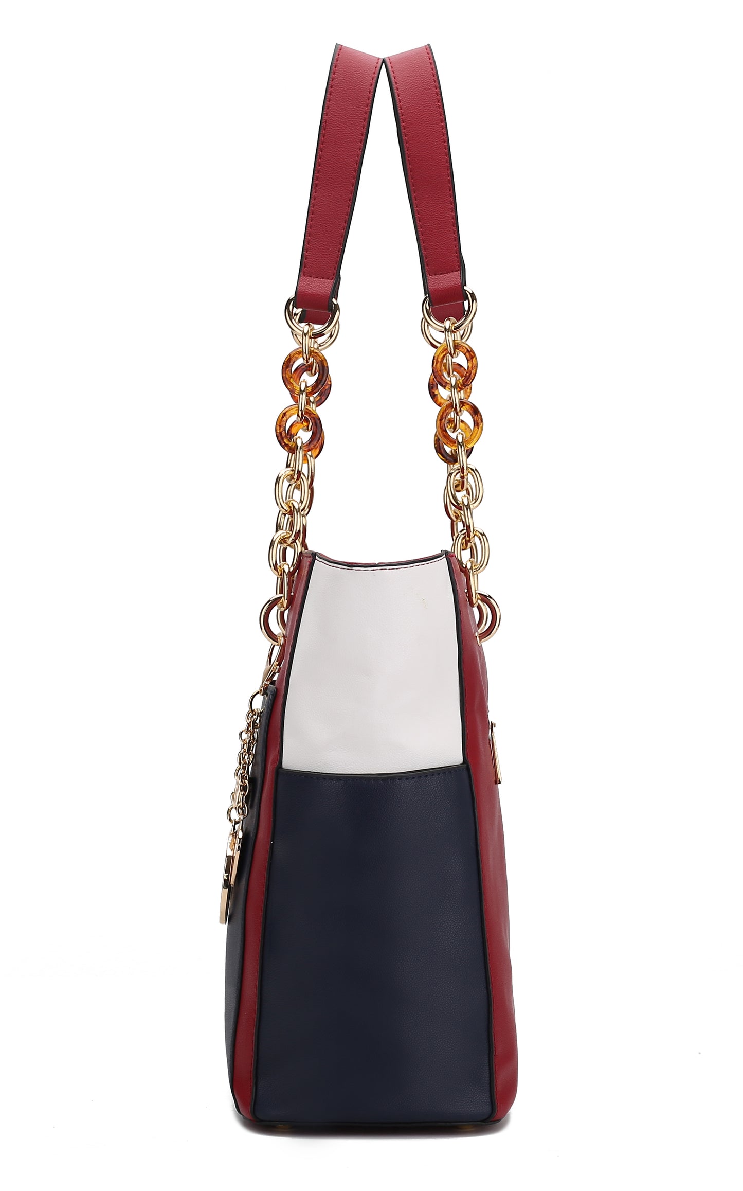 Rochelle Vegan Color Block Vegan Leather Women Tote Bag with Wristlet