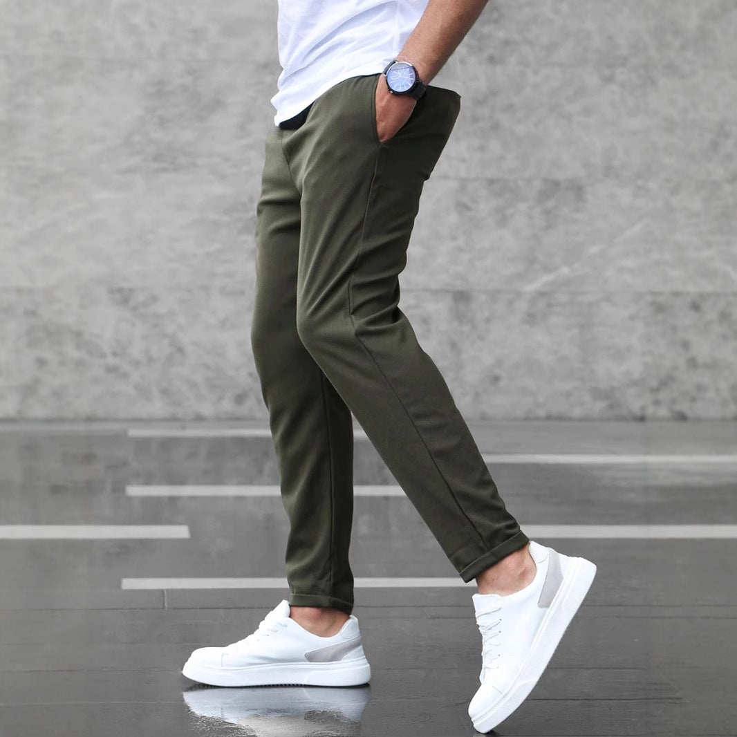 Pantalones casuales ajustados para hombre con cordón y bolsillos