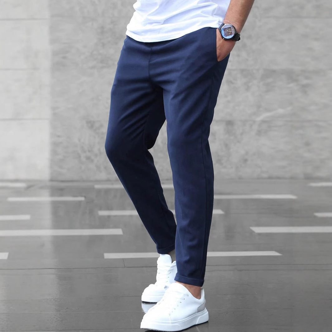 Pantalones casuales ajustados para hombre con cordón y bolsillos
