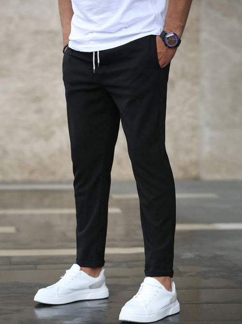 Pantalones casuales ajustados para hombre con cordón y bolsillos